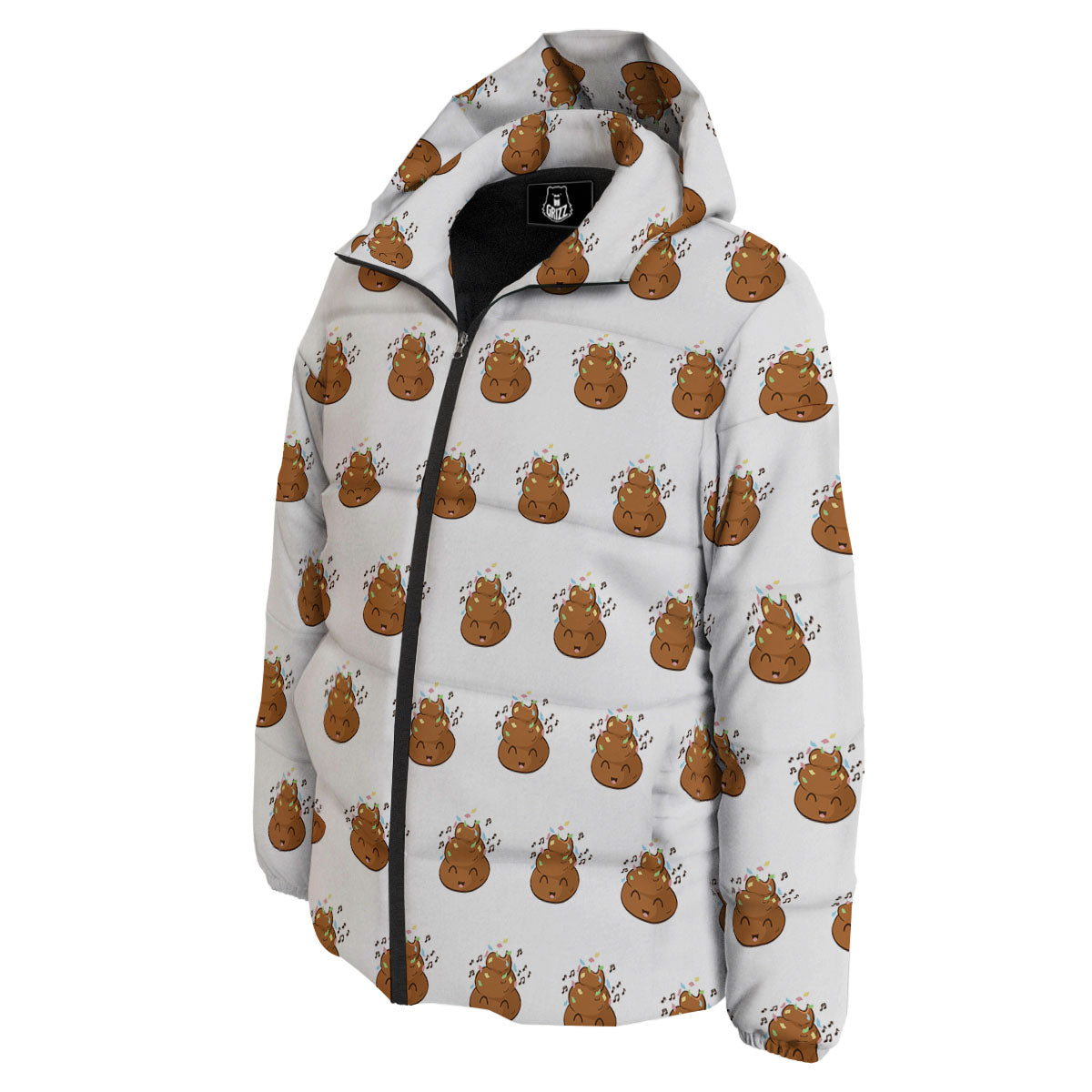 Happy Poop Print Pattern Down Jacket-grizzshop