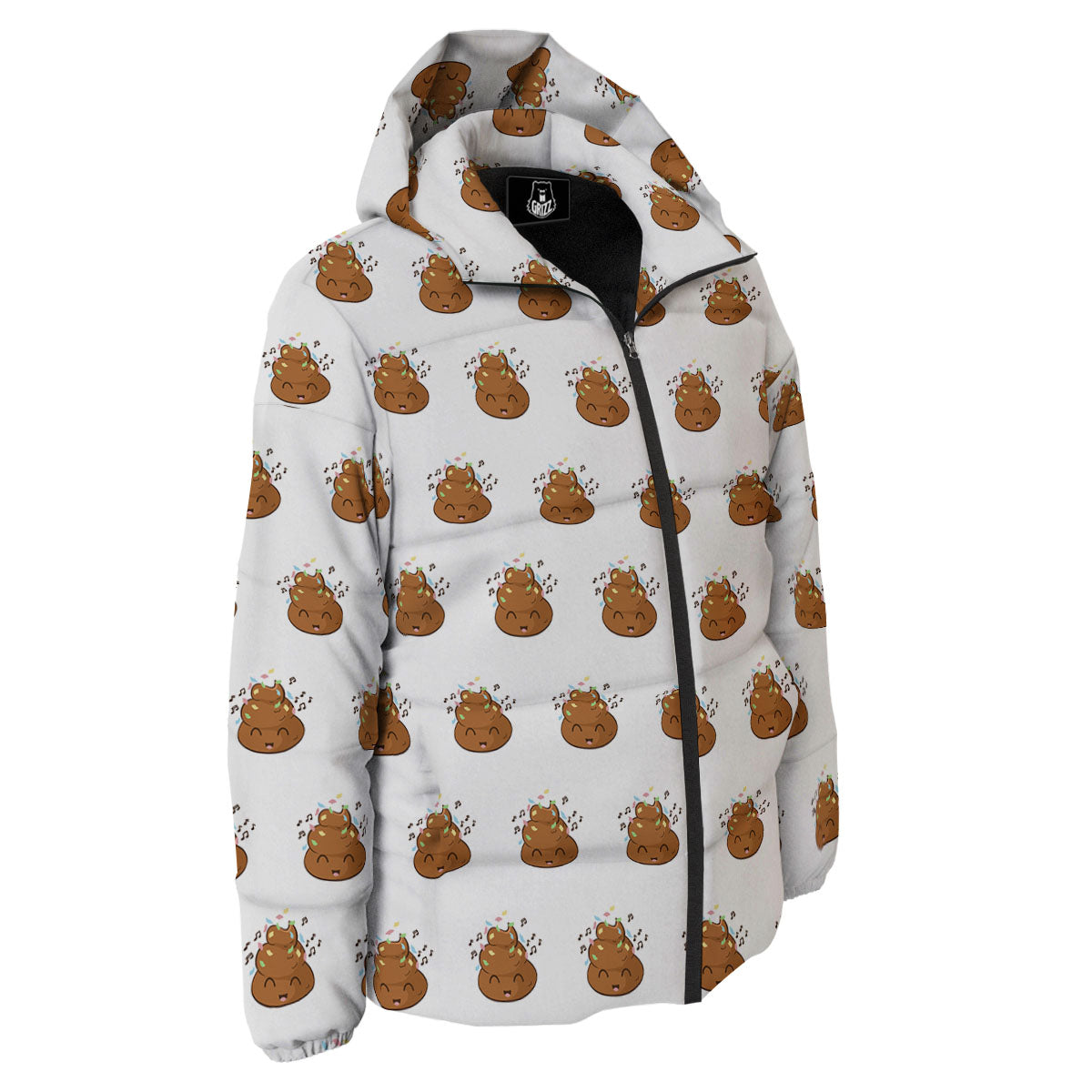 Happy Poop Print Pattern Down Jacket-grizzshop