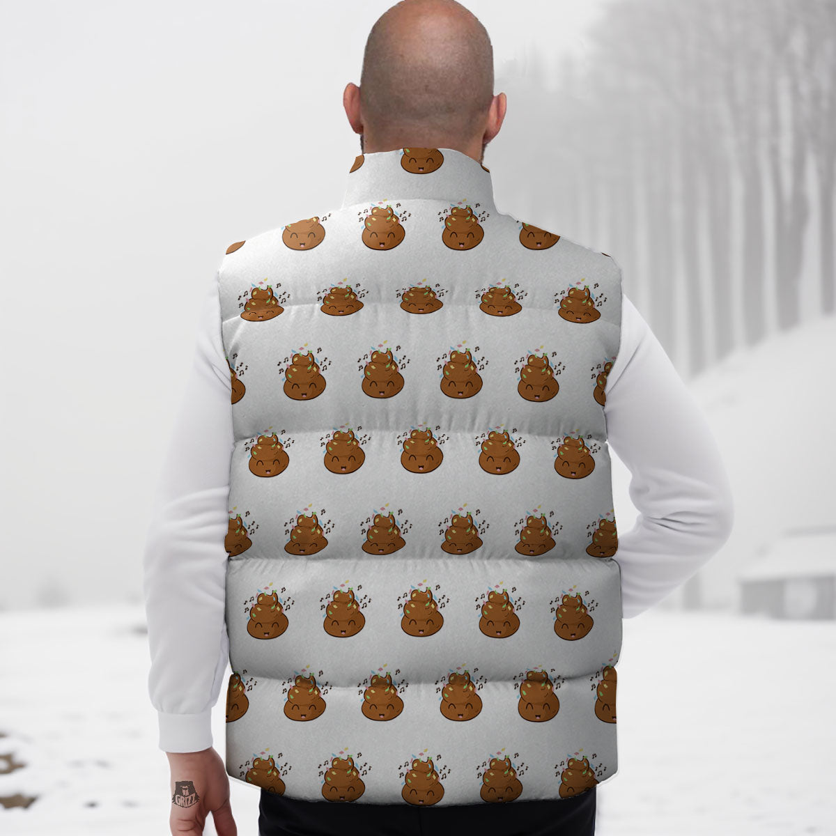 Happy Poop Print Pattern Down Vest-grizzshop