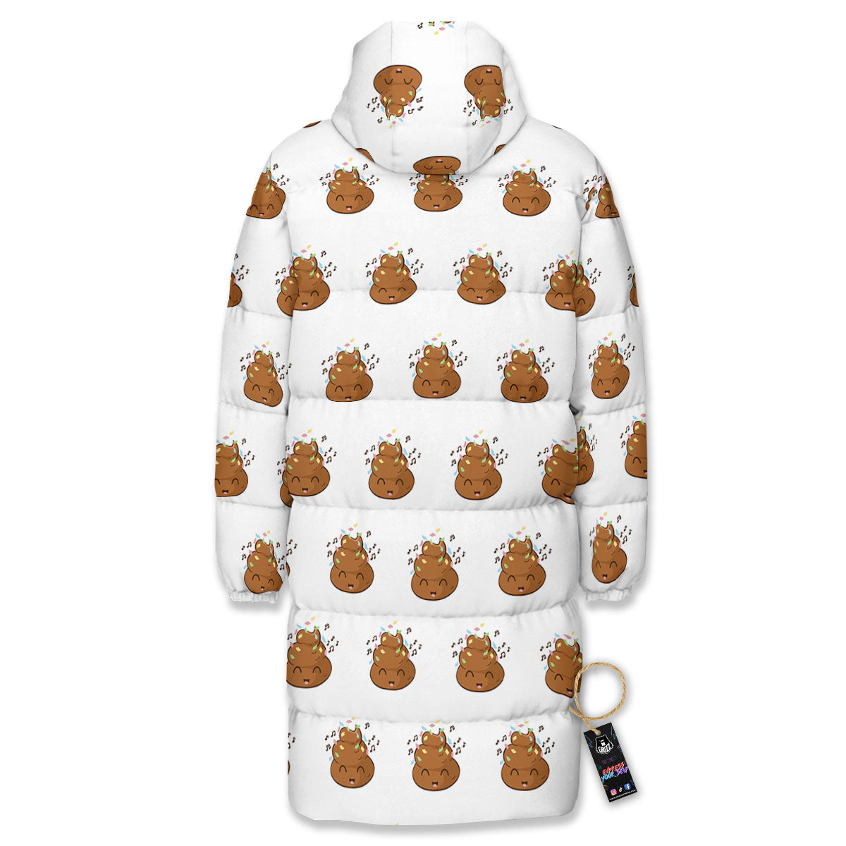 Happy Poop Print Pattern Long Down Jacket-grizzshop