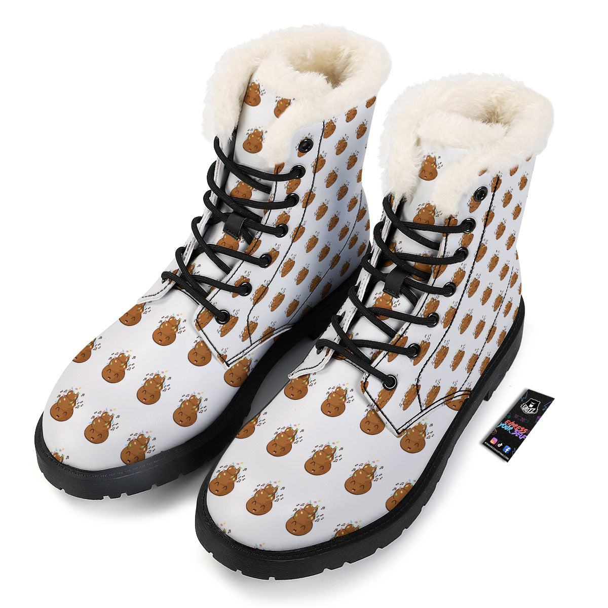 Happy Poop Print Pattern Winter Boots-grizzshop