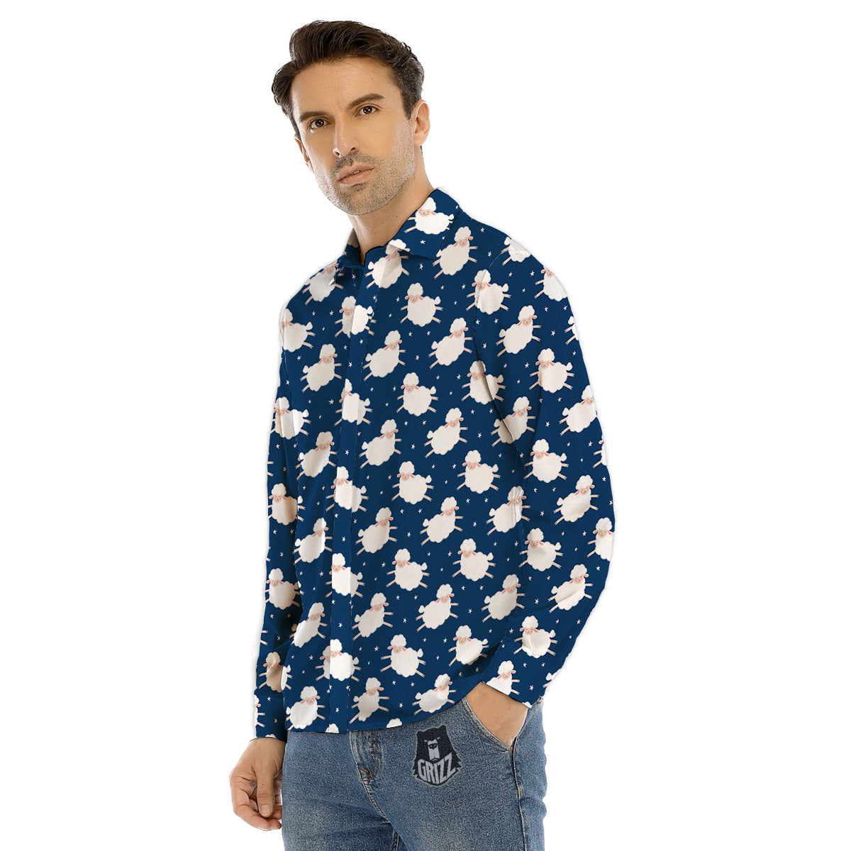 Happy Sheep Print Pattern Men's Dress Shirts-grizzshop