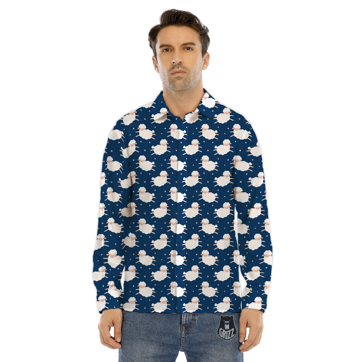 Happy Sheep Print Pattern Men's Dress Shirts-grizzshop