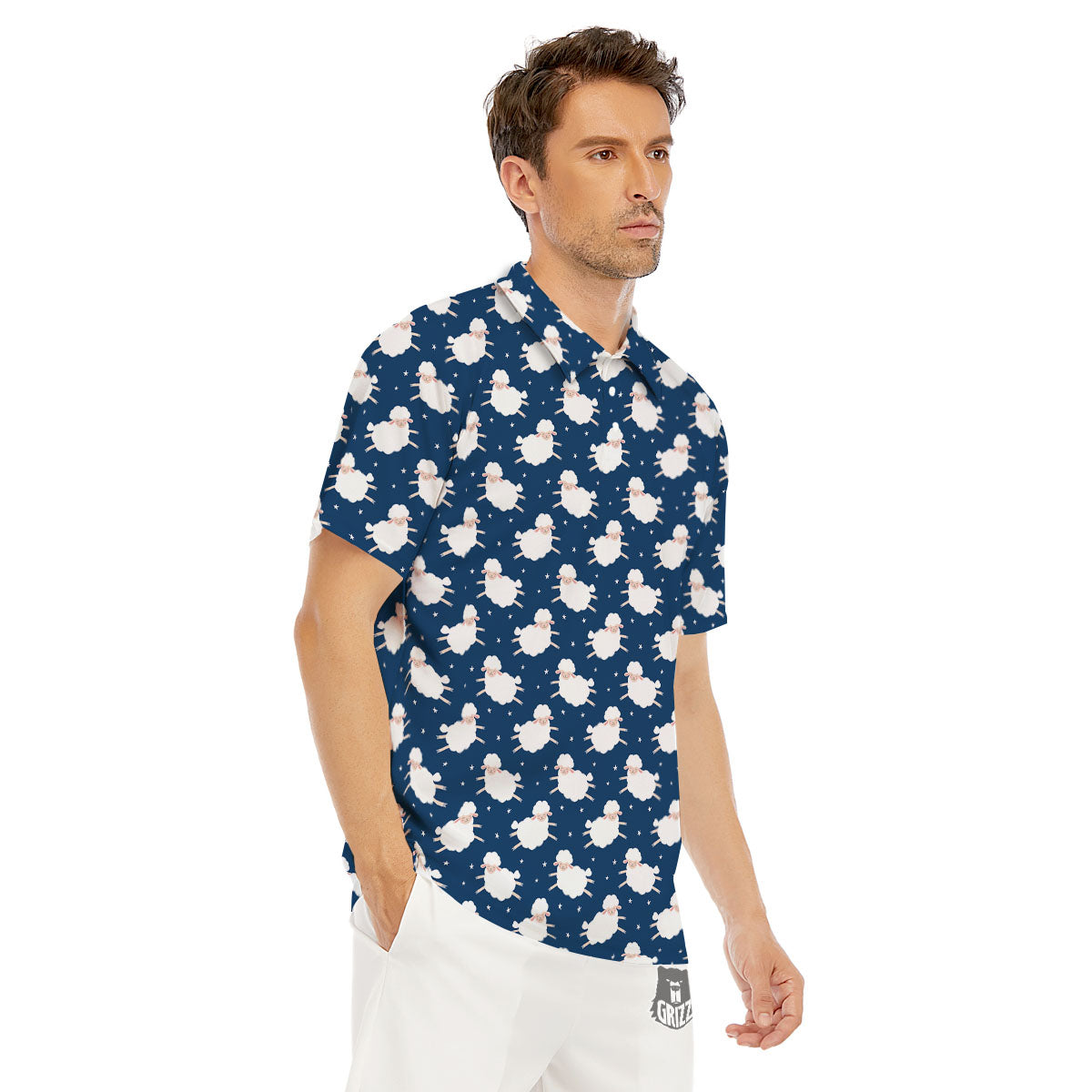 Happy Sheep Print Pattern Men's Golf Shirts-grizzshop
