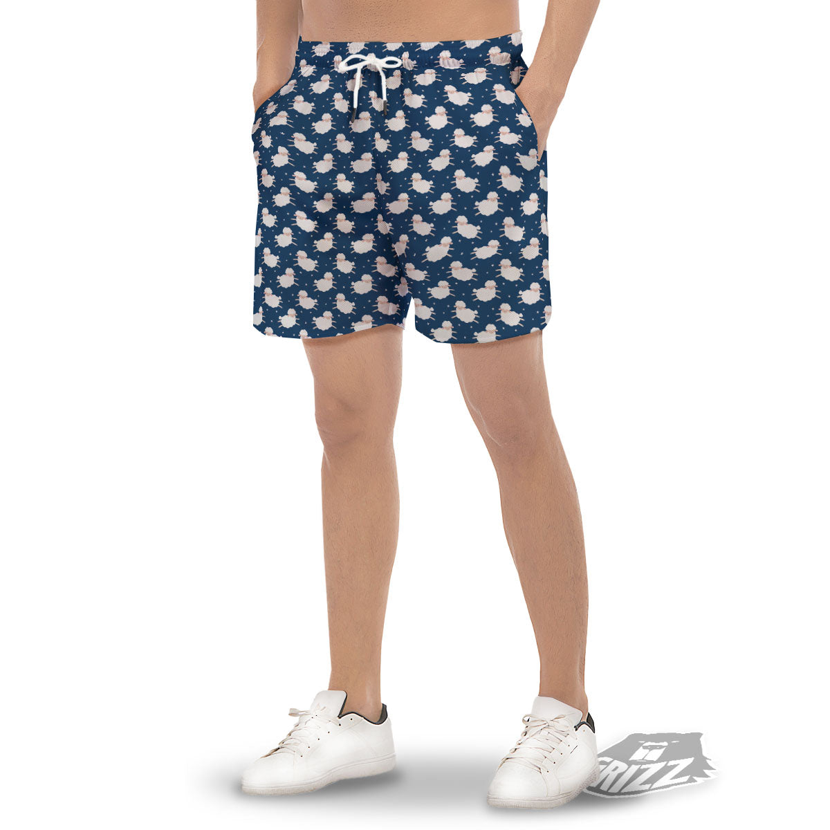 Happy Sheep Print Pattern Men's Gym Shorts-grizzshop