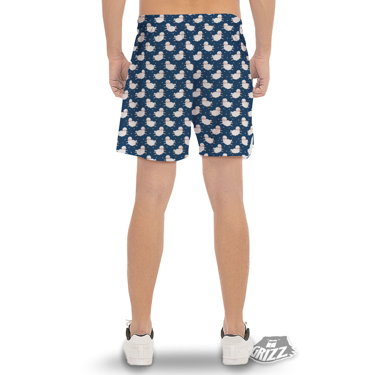 Happy Sheep Print Pattern Men's Gym Shorts-grizzshop