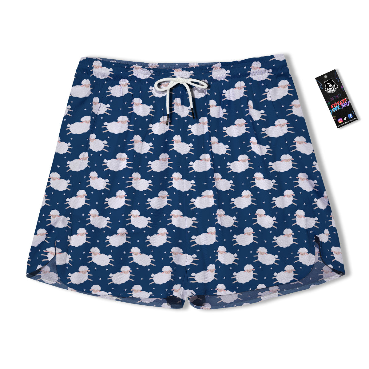 Happy Sheep Print Pattern Men's Running Shorts-grizzshop