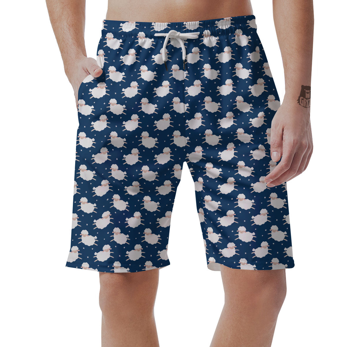 Happy Sheep Print Pattern Men's Shorts-grizzshop