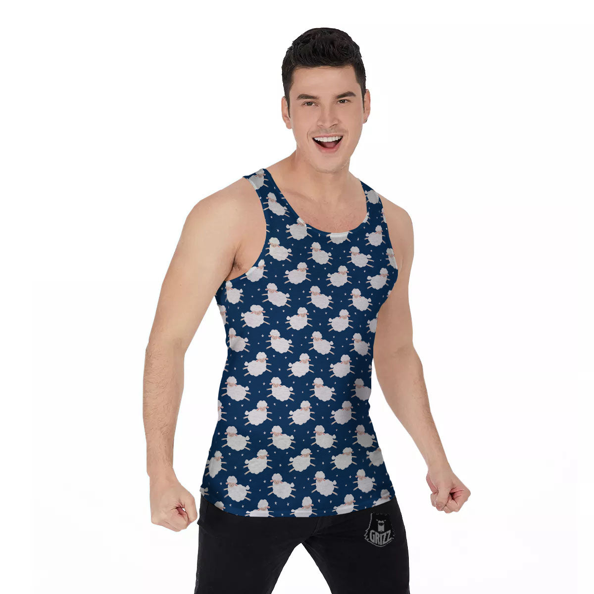 Happy Sheep Print Pattern Men's Tank Top-grizzshop