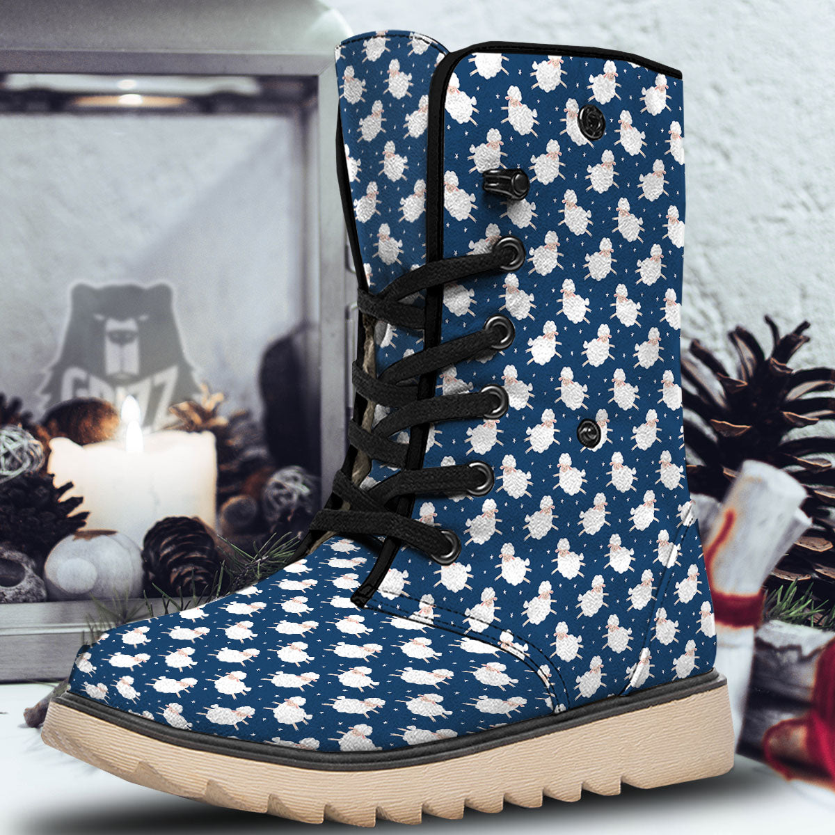 Happy Sheep Print Pattern Snow Boots-grizzshop