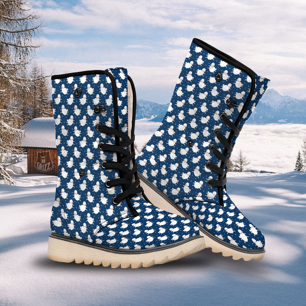 Happy Sheep Print Pattern Snow Boots-grizzshop