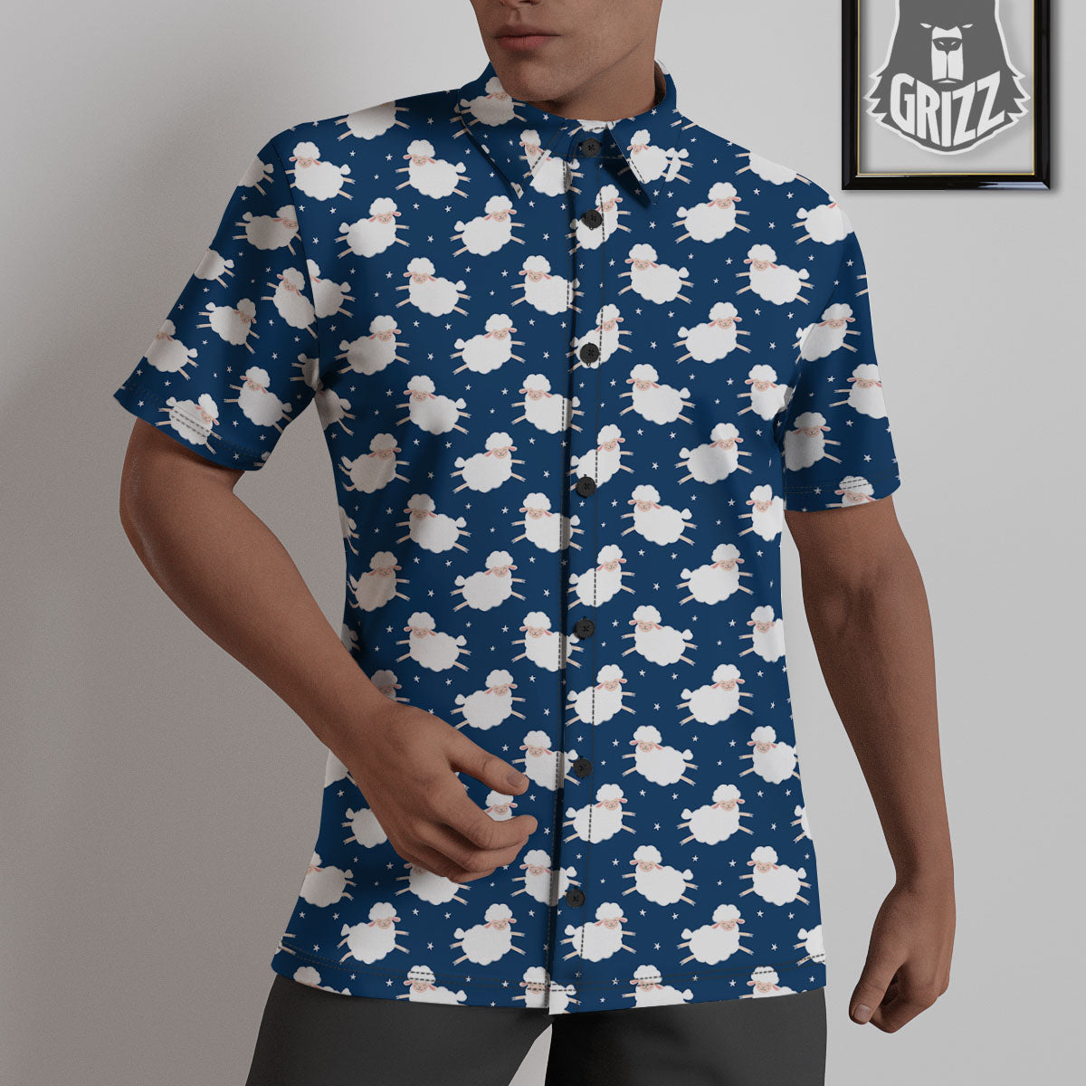 Happy Sheep Print Pattern Untucked Shirts-grizzshop