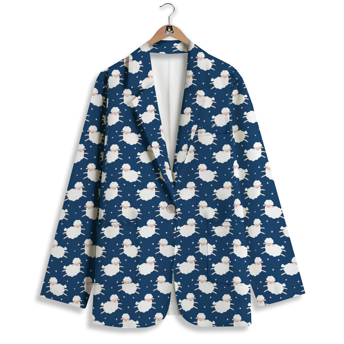 Happy Sheep Print Pattern Women's Blazer-grizzshop