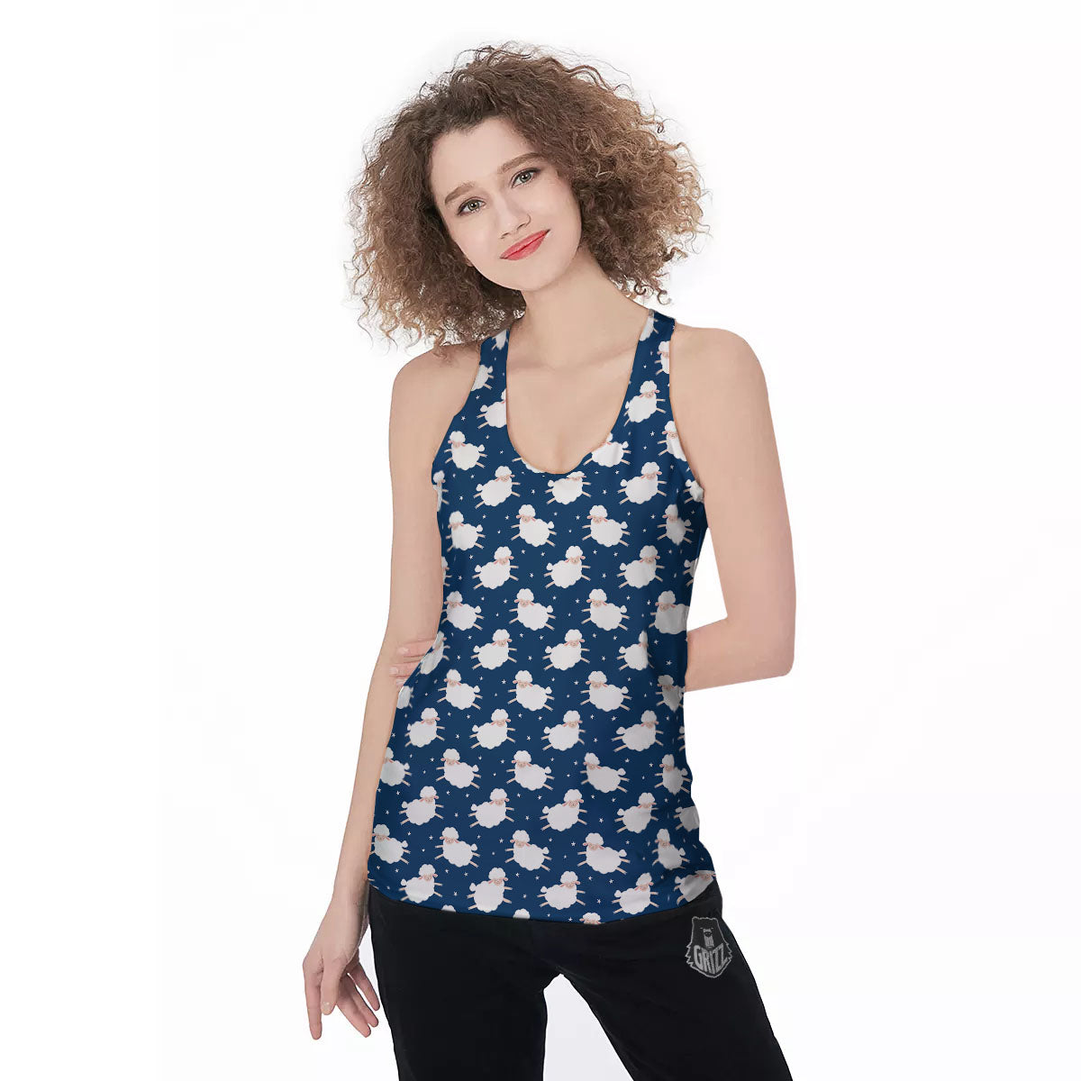 Happy Sheep Print Pattern Women's Racerback Tank Top-grizzshop