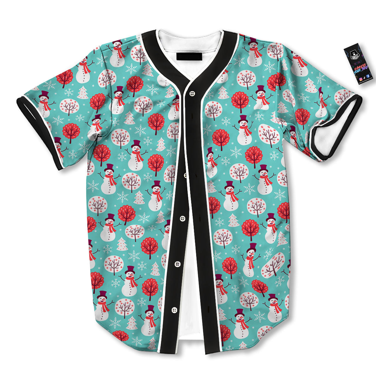 Happy Snowman Print Pattern Baseball Jersey-grizzshop