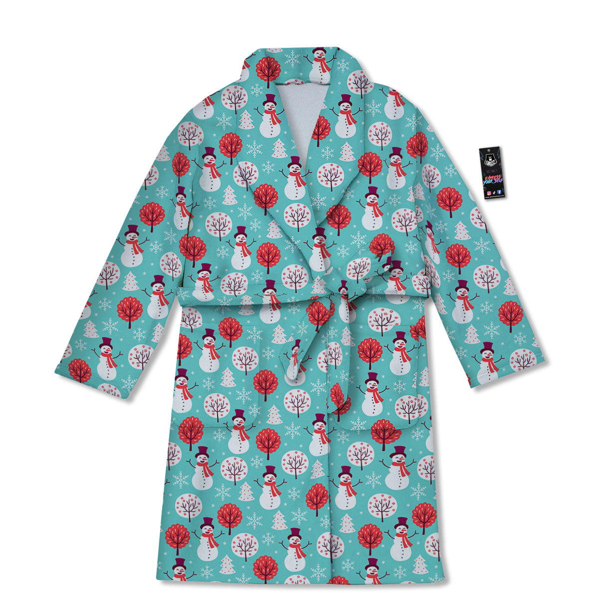 Happy Snowman Print Pattern Bathrobe-grizzshop