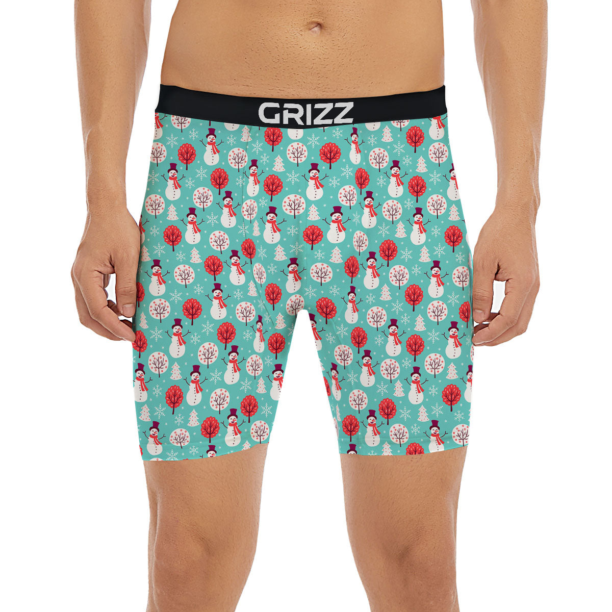 Happy Snowman Print Pattern Boxer Briefs-grizzshop