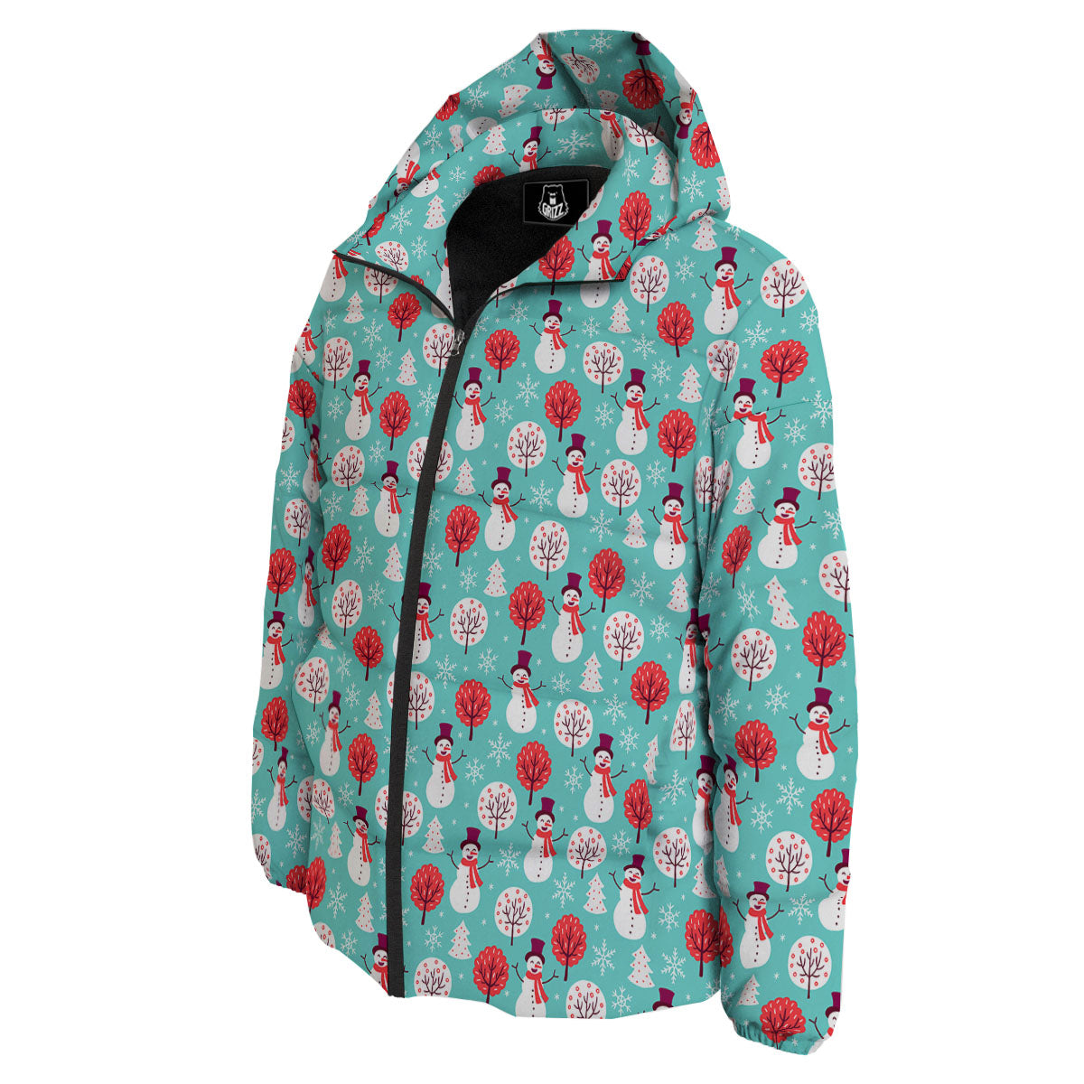 Happy Snowman Print Pattern Down Jacket-grizzshop