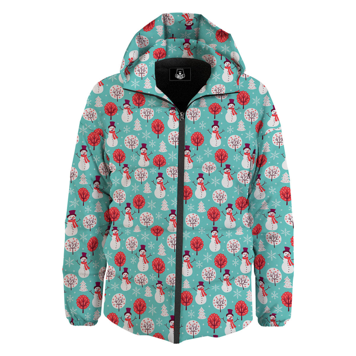 Happy Snowman Print Pattern Down Jacket-grizzshop