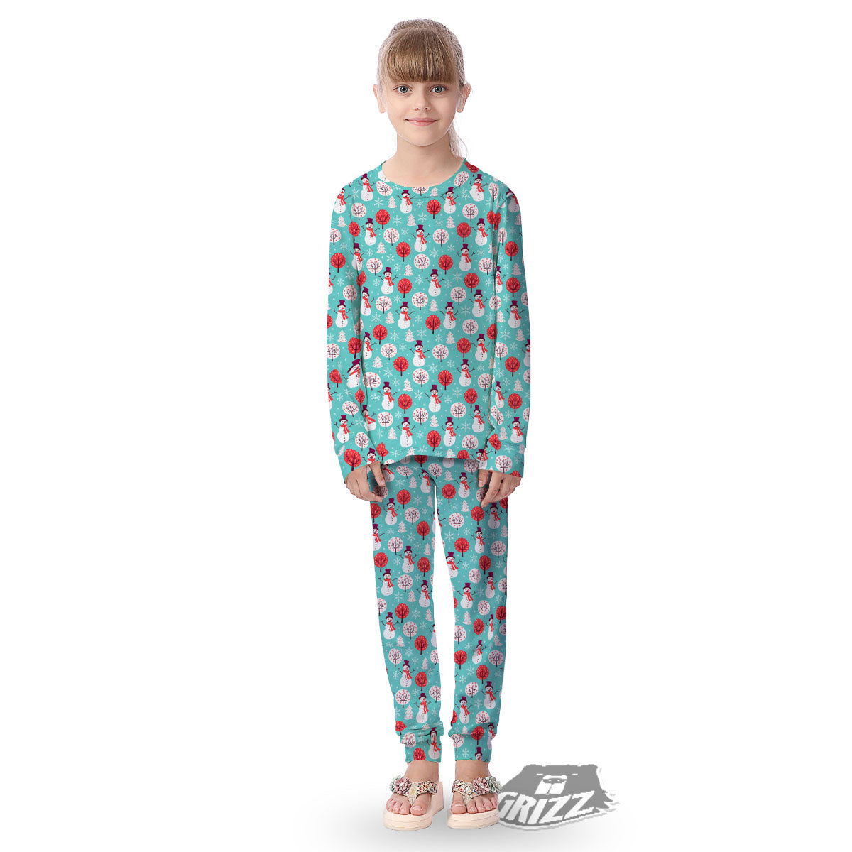 Happy Snowman Print Pattern Kid's Pajamas-grizzshop