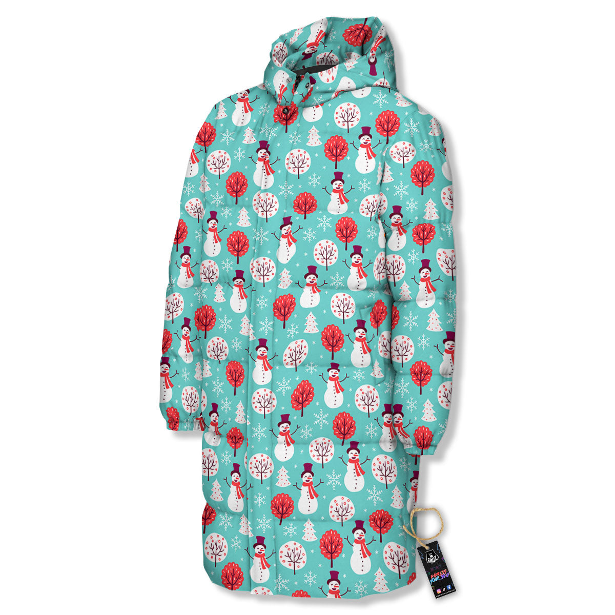 Happy Snowman Print Pattern Long Down Jacket-grizzshop