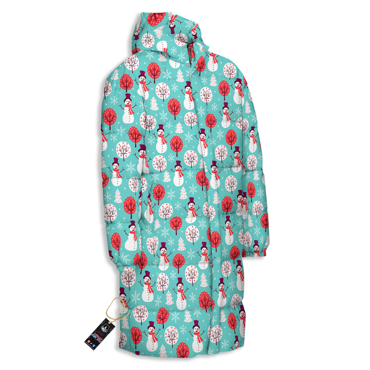 Happy Snowman Print Pattern Long Down Jacket-grizzshop