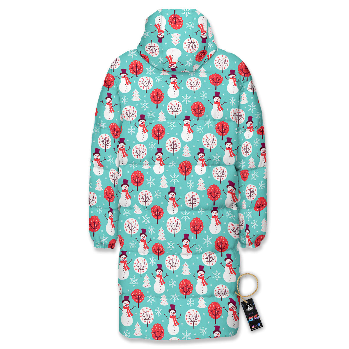 Happy Snowman Print Pattern Long Down Jacket-grizzshop