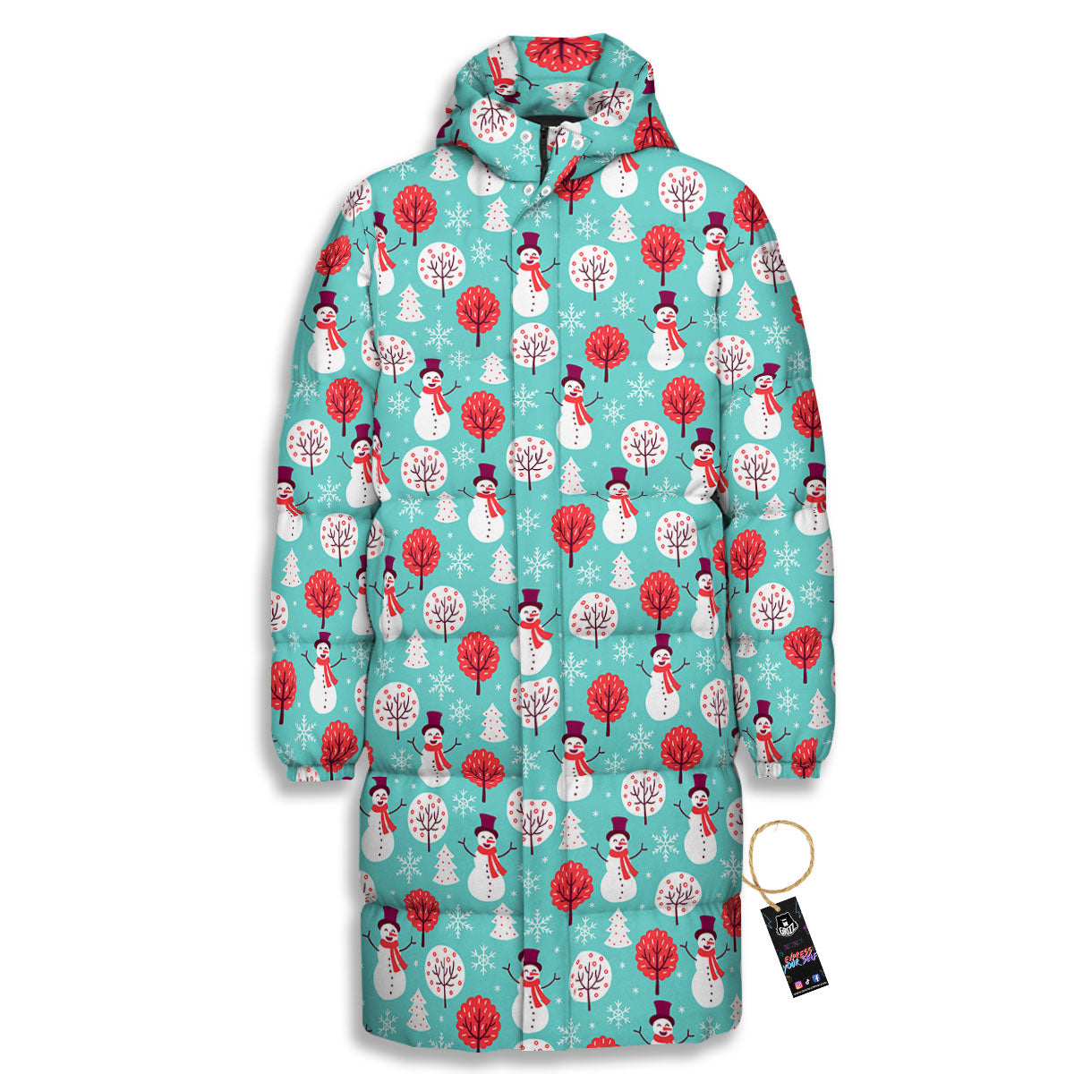Happy Snowman Print Pattern Long Down Jacket-grizzshop