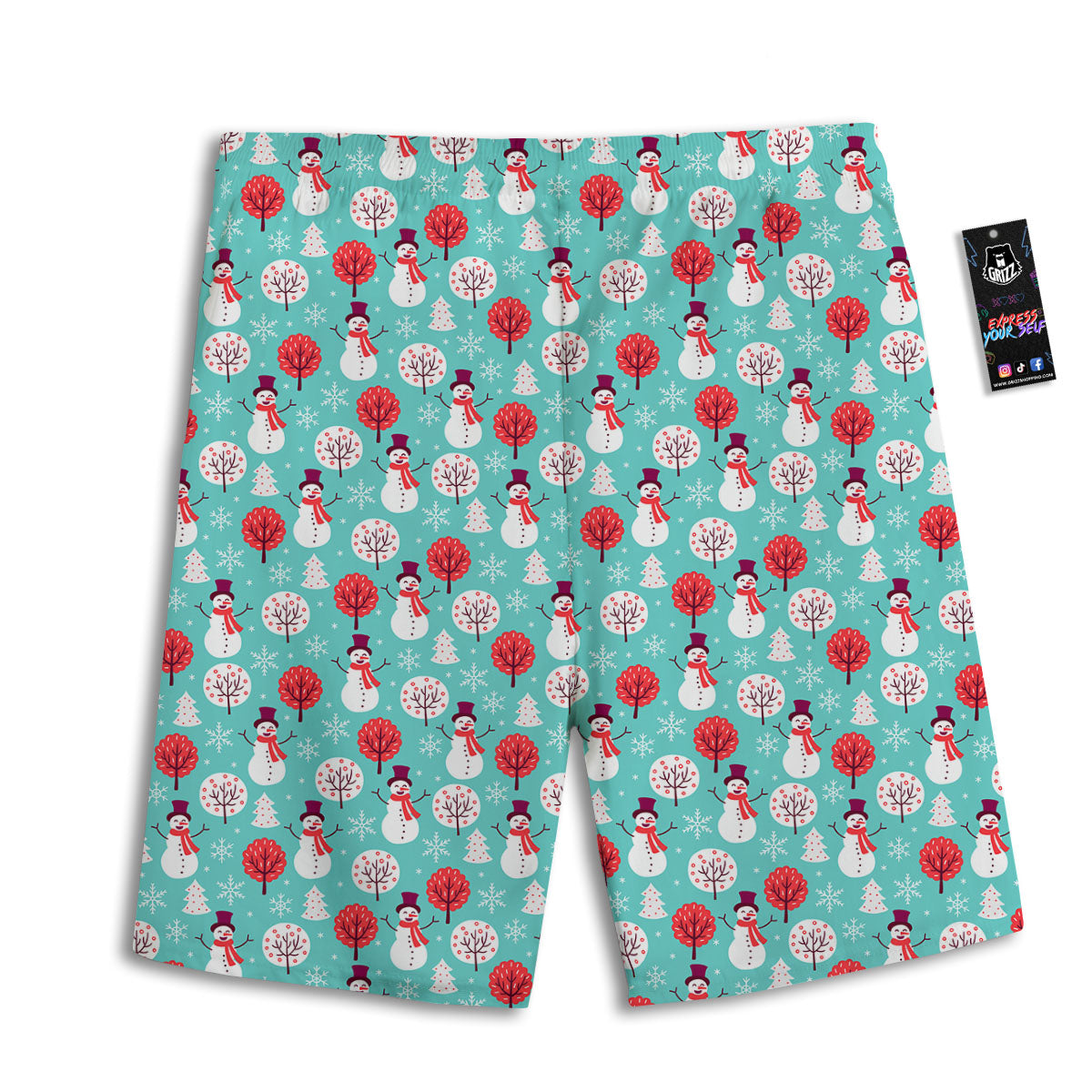 Happy Snowman Print Pattern Men's Athletic Shorts