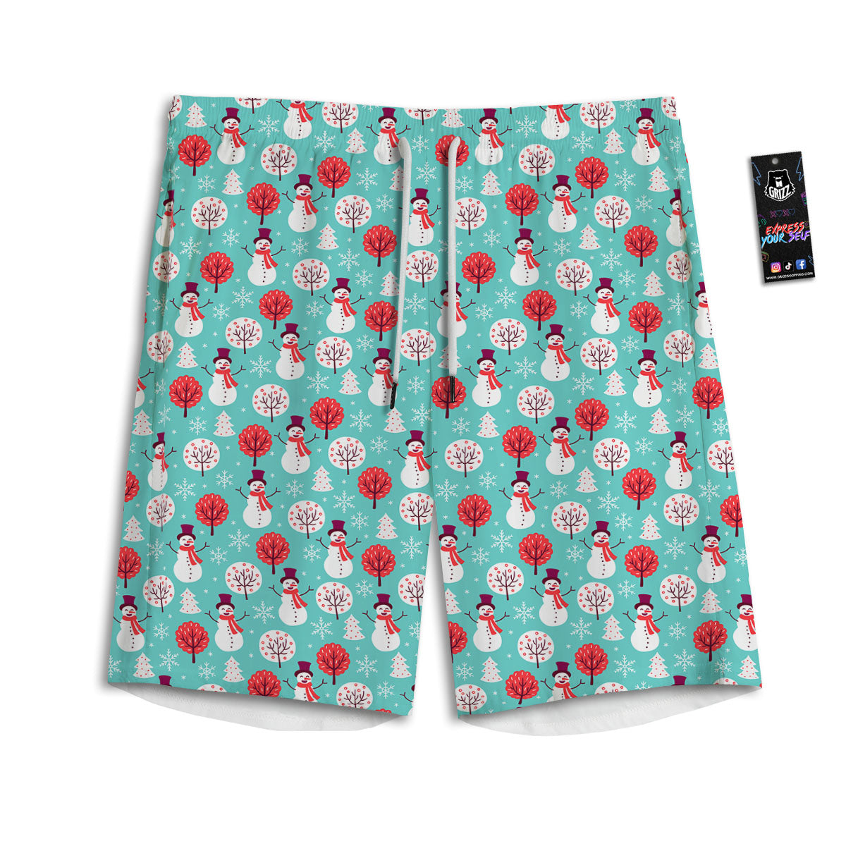 Happy Snowman Print Pattern Men's Athletic Shorts