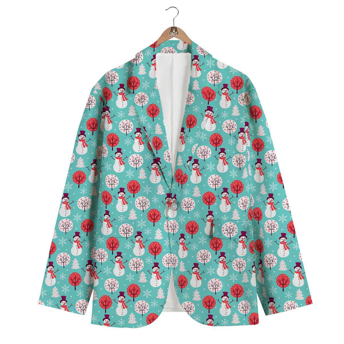Happy Snowman Print Pattern Men's Blazer-grizzshop