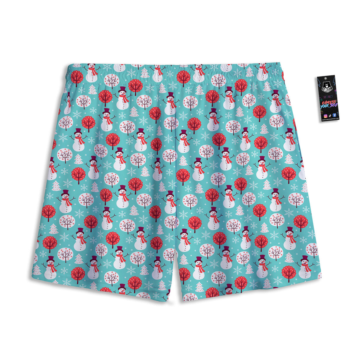Happy Snowman Print Pattern Mesh Shorts