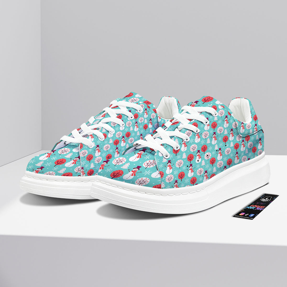 Happy Snowman Print Pattern Platform Shoes-grizzshop