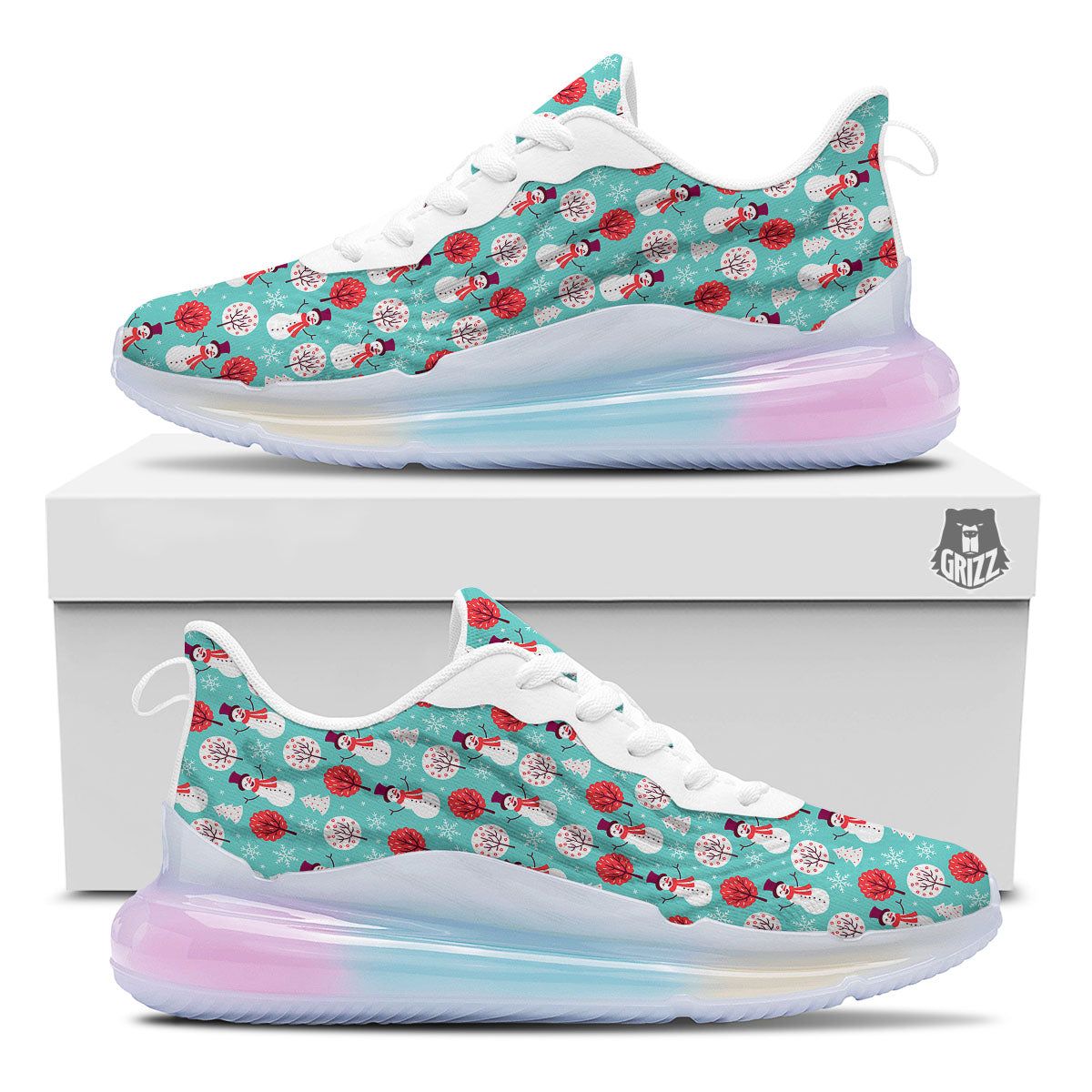 Happy Snowman Print Pattern Running Sneakers-grizzshop