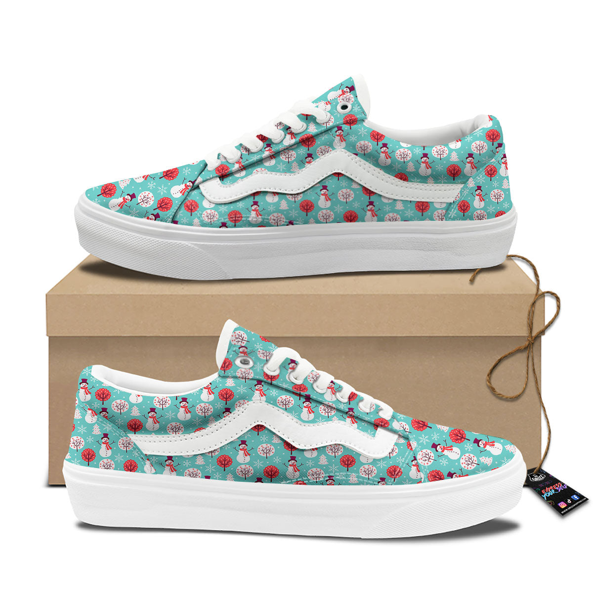 Happy Snowman Print Pattern Skate Shoes-grizzshop