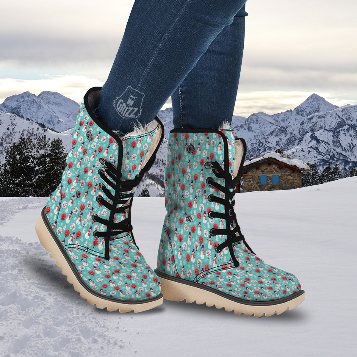 Happy Snowman Print Pattern Snow Boots-grizzshop