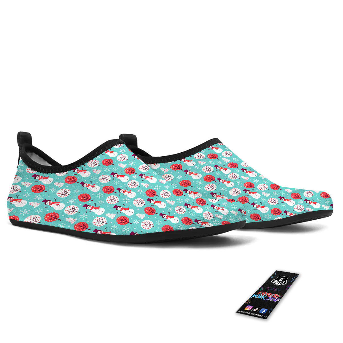 Happy Snowman Print Pattern Water Shoes-grizzshop