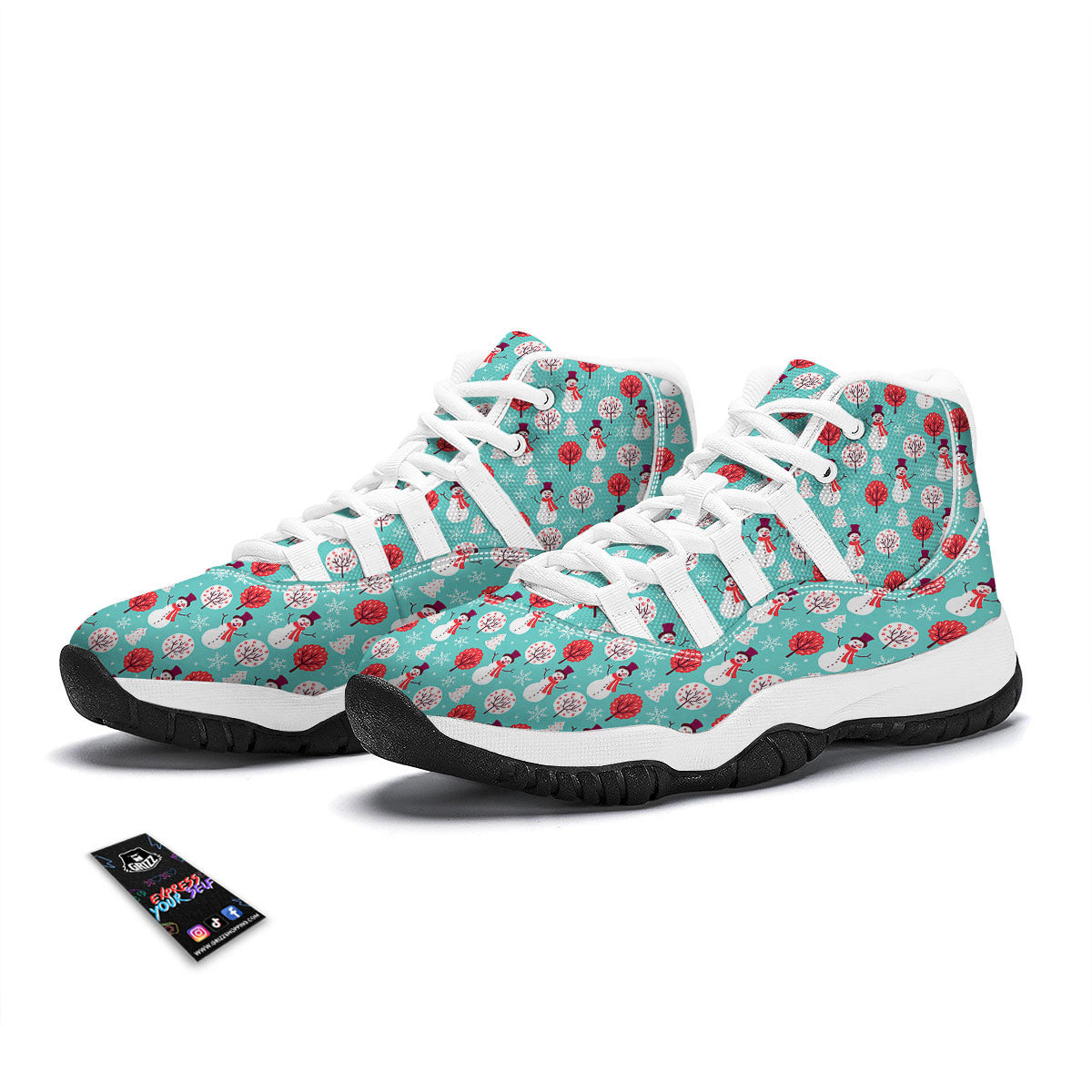 Happy Snowman Print Pattern White Bball Shoes-grizzshop