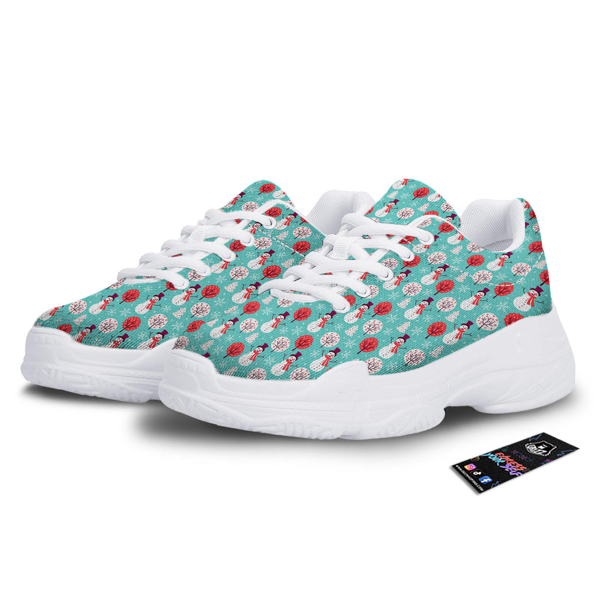 Happy Snowman Print Pattern White Chunky Shoes-grizzshop