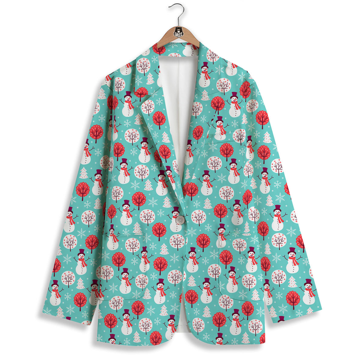 Happy Snowman Print Pattern Women's Blazer-grizzshop