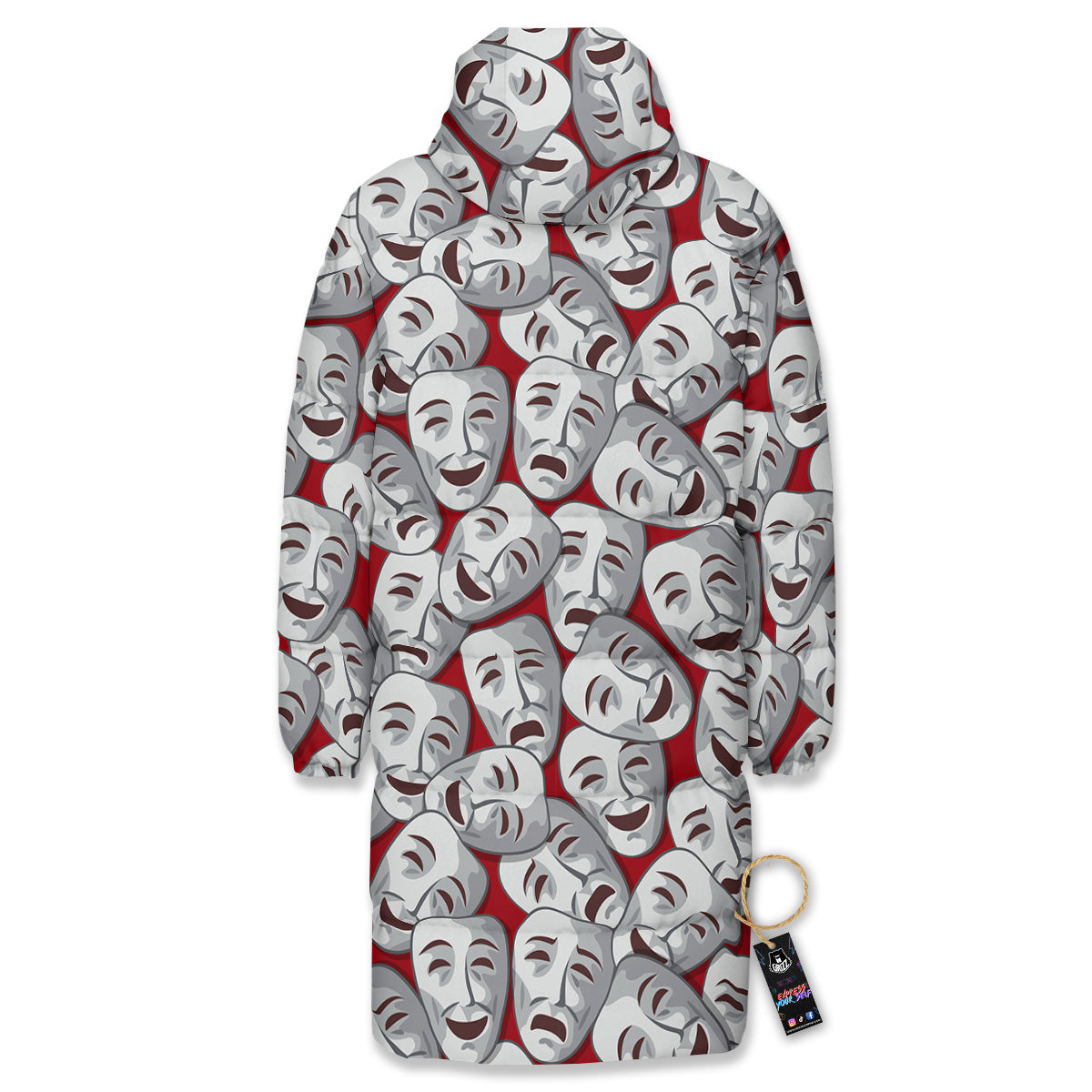 Happy And Sad Theatrical Masks Print Pattern Long Down Jacket