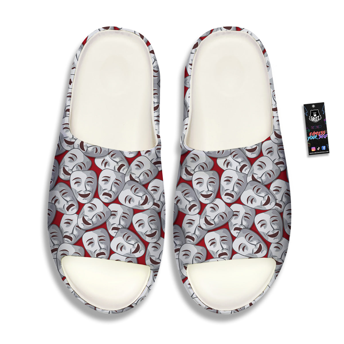 Happy And Sad Theatrical Masks Print Pattern Sandals-grizzshop
