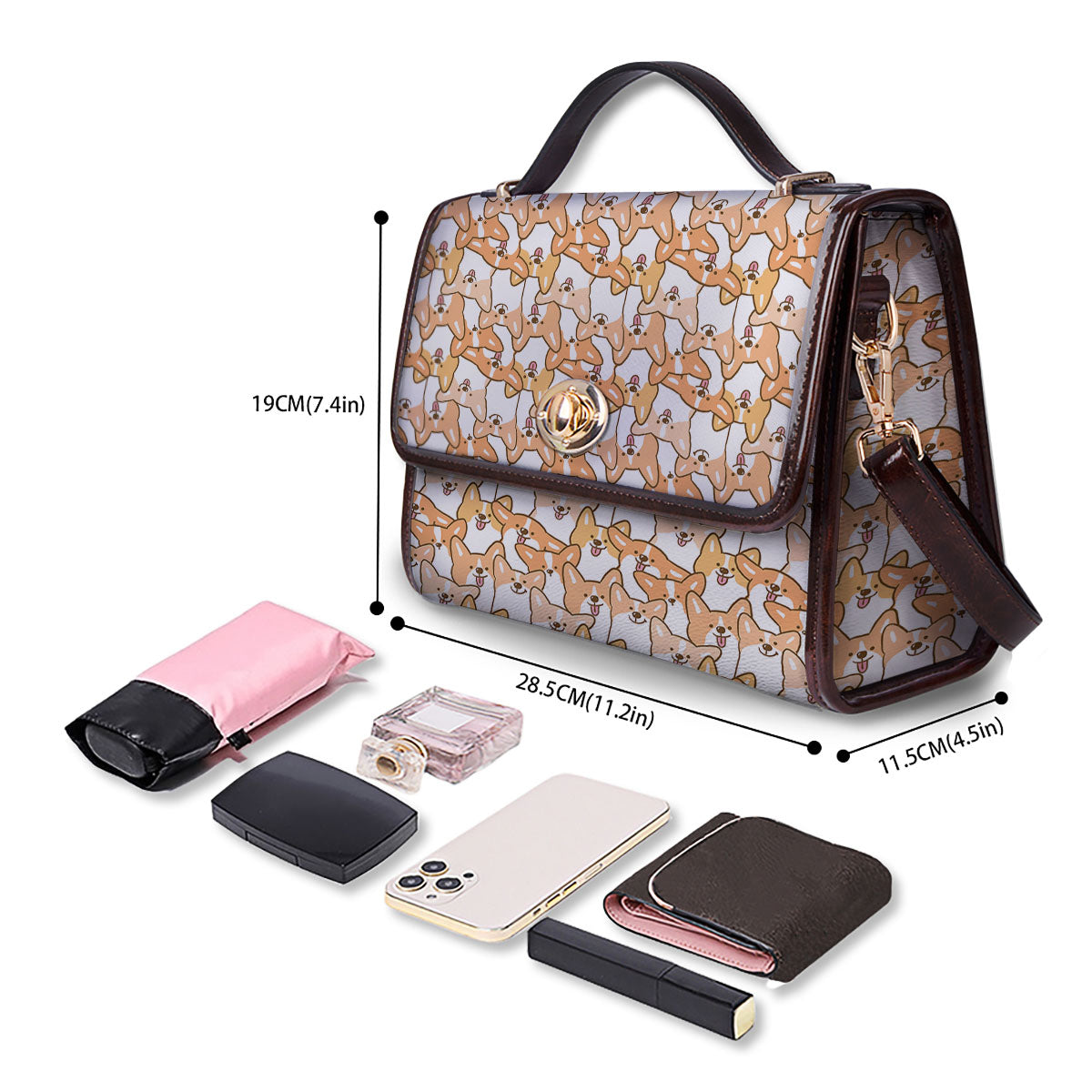 Happy Corgi Print Pattern Women's Satchel Bag