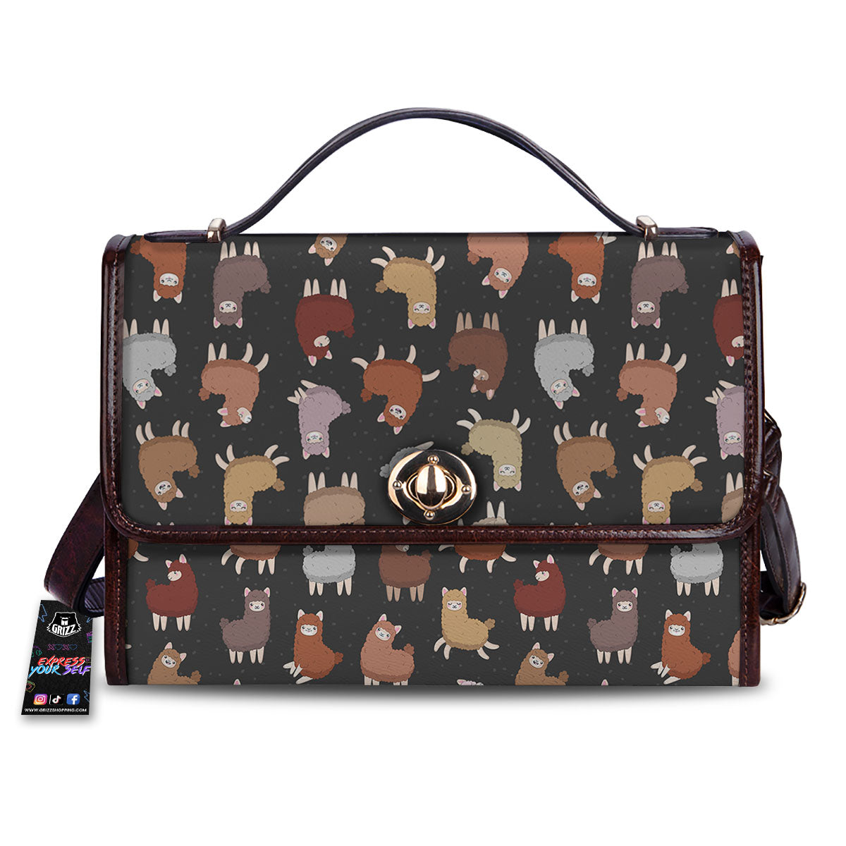 Happy Llama Print Pattern Women's Satchel Bag