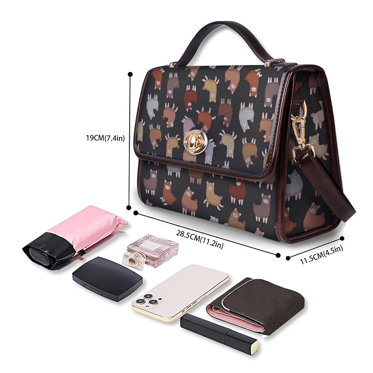 Happy Llama Print Pattern Women's Satchel Bag