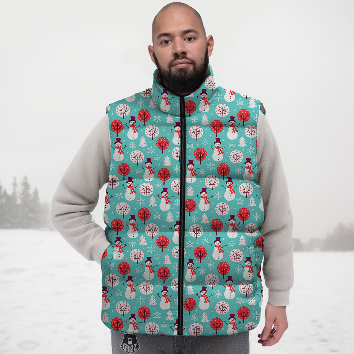 Happy Snowman Print Pattern Down Vest