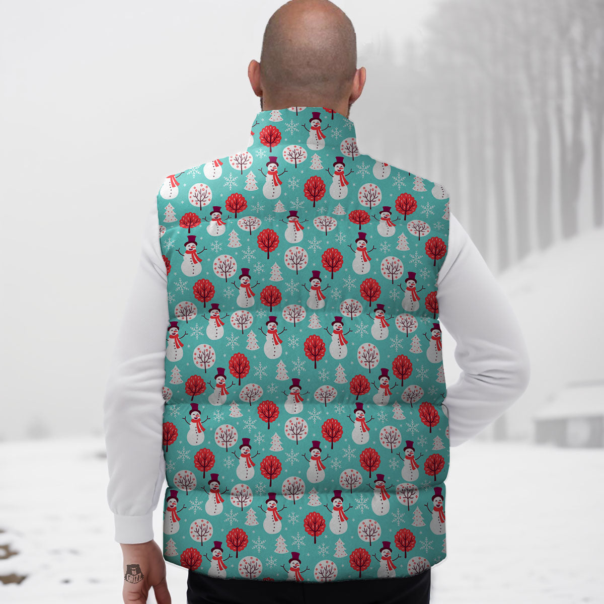 Happy Snowman Print Pattern Down Vest