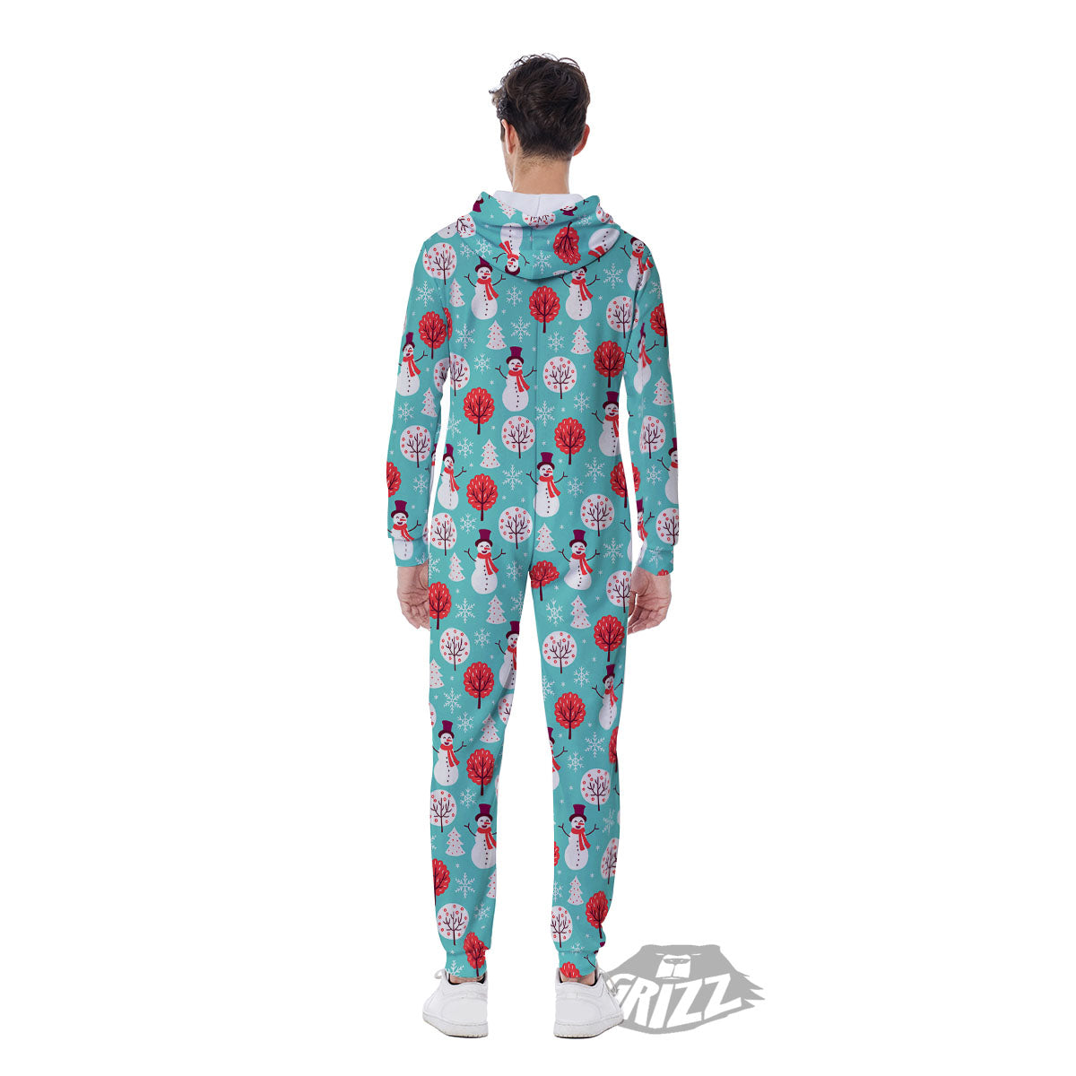 Happy Snowman Print Pattern Men's Jumpsuit-grizzshop