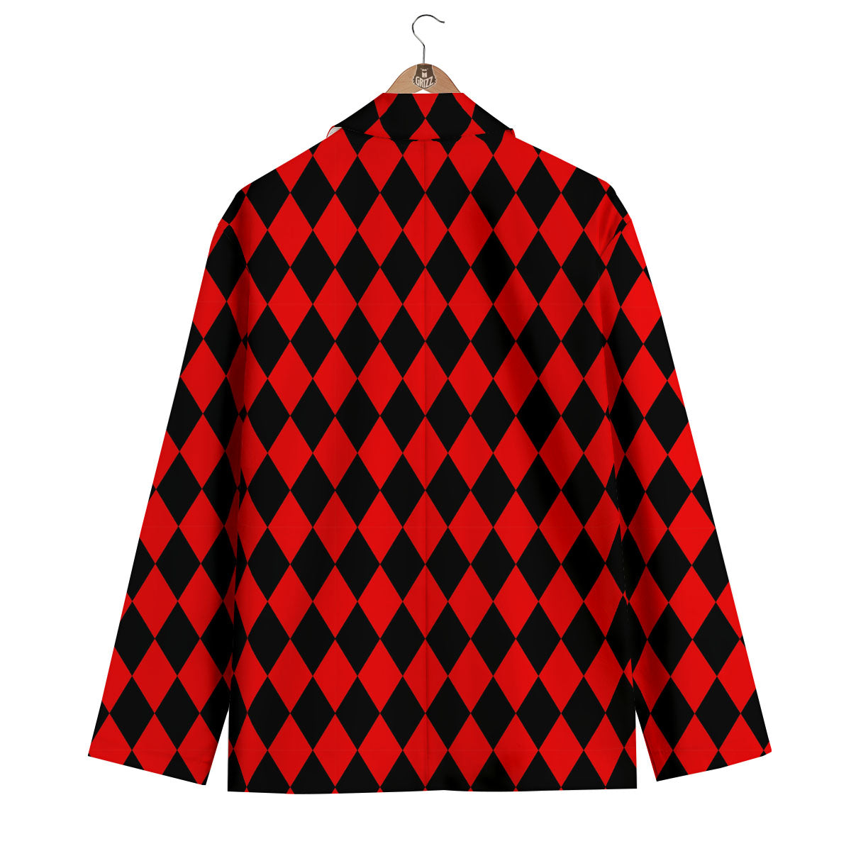 Harlequin Black And Red Print Pattern Men's Blazer-grizzshop