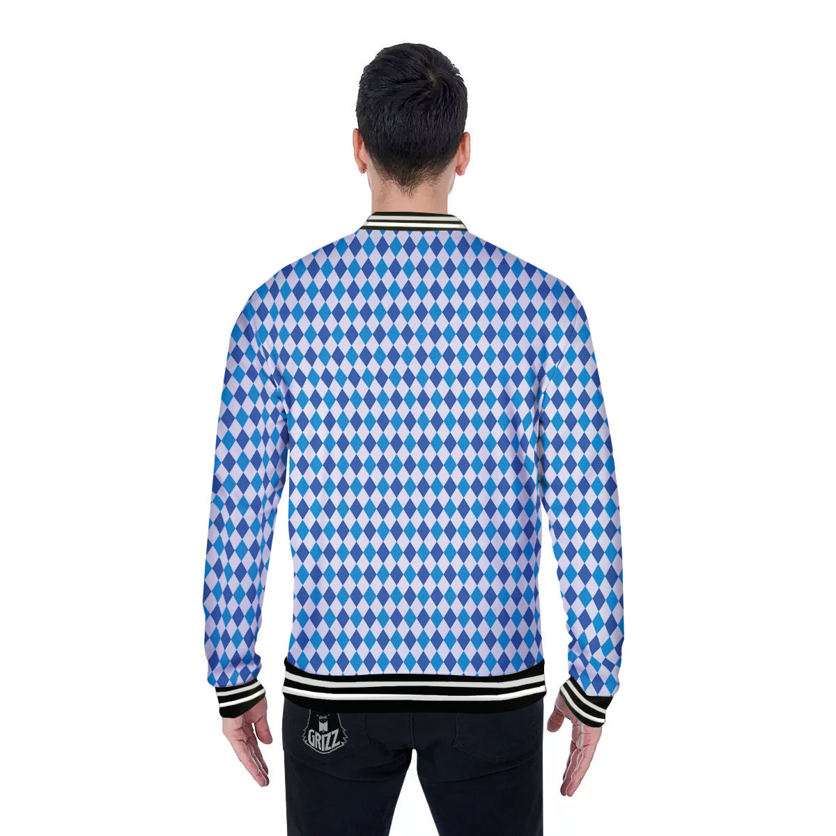 Harlequin Blue Print Pattern Baseball Jacket-grizzshop